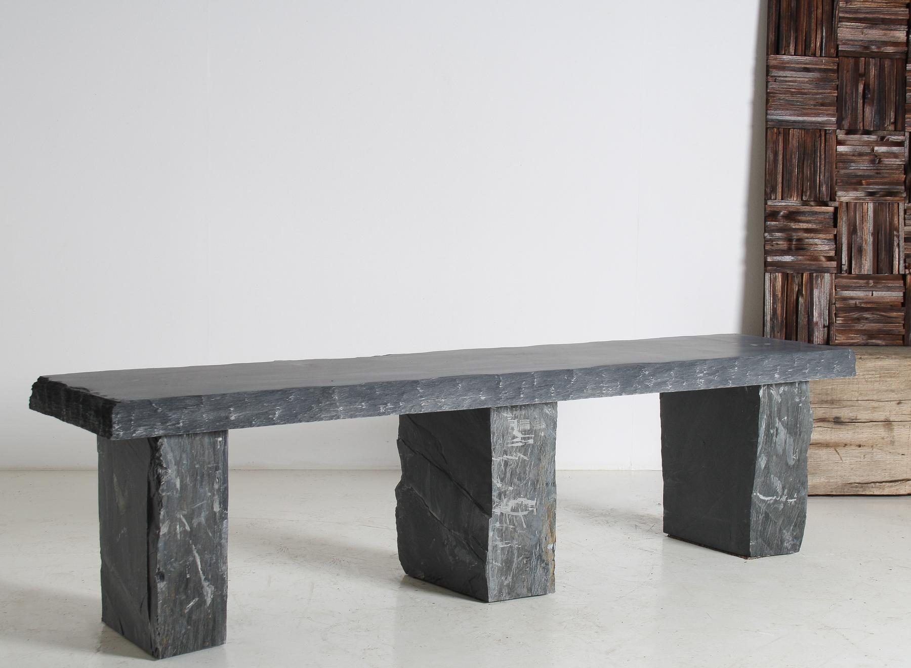 Large 6ft Natural Wabi-Sabi Stone Slate Bench Seat on Bolster Plinth Base For Sale 3