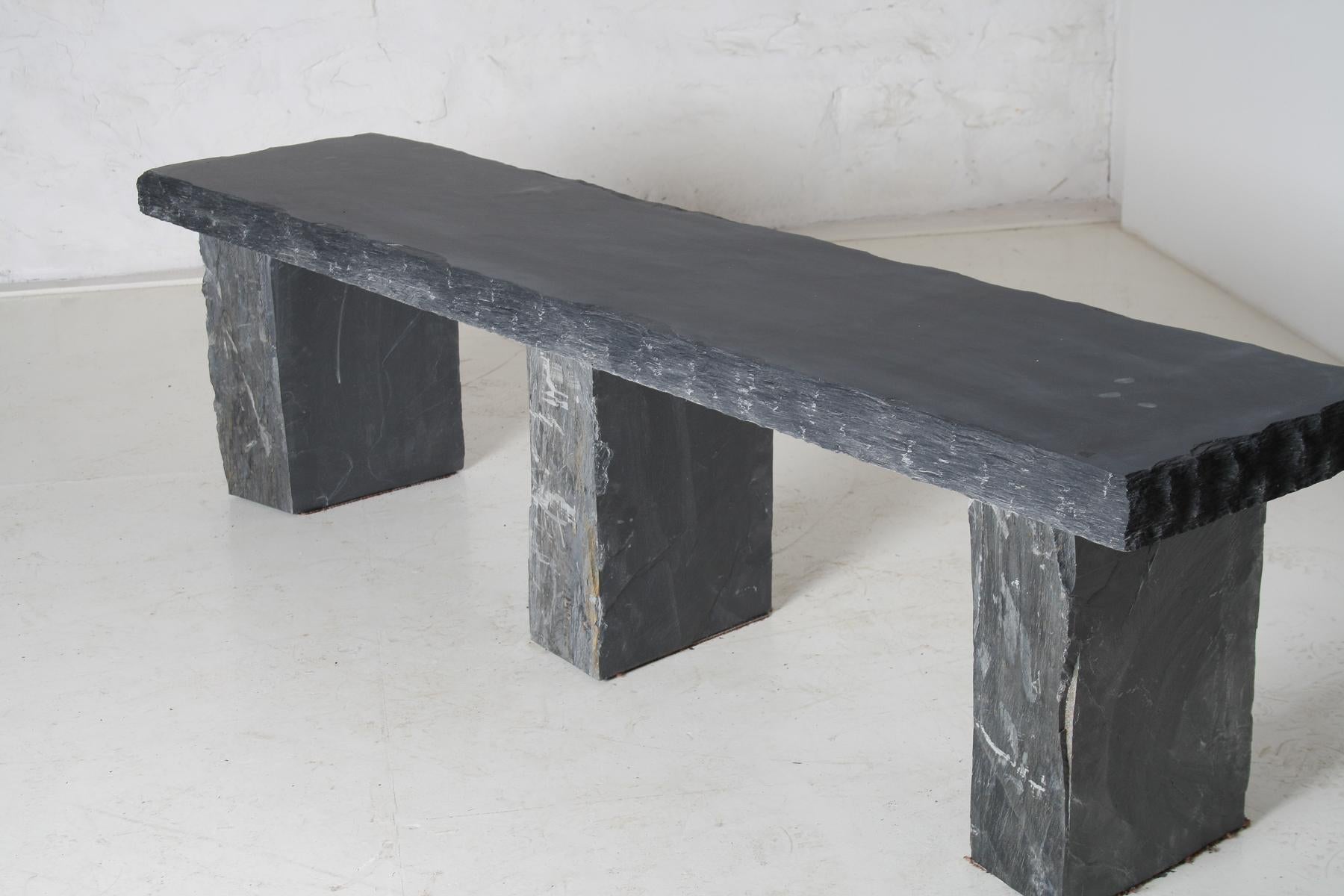 Large 6ft Natural Wabi-Sabi Stone Slate Bench Seat on Bolster Plinth Base For Sale 4