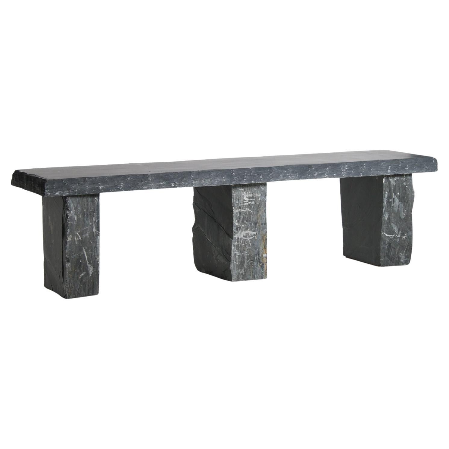 Large 6ft Natural Wabi-Sabi Stone Slate Bench Seat on Bolster Plinth Base For Sale