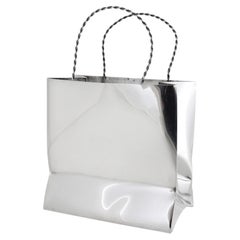 Large 6in. Sized Cartier Sterling Silver Miniature Shopping or Gift Bag