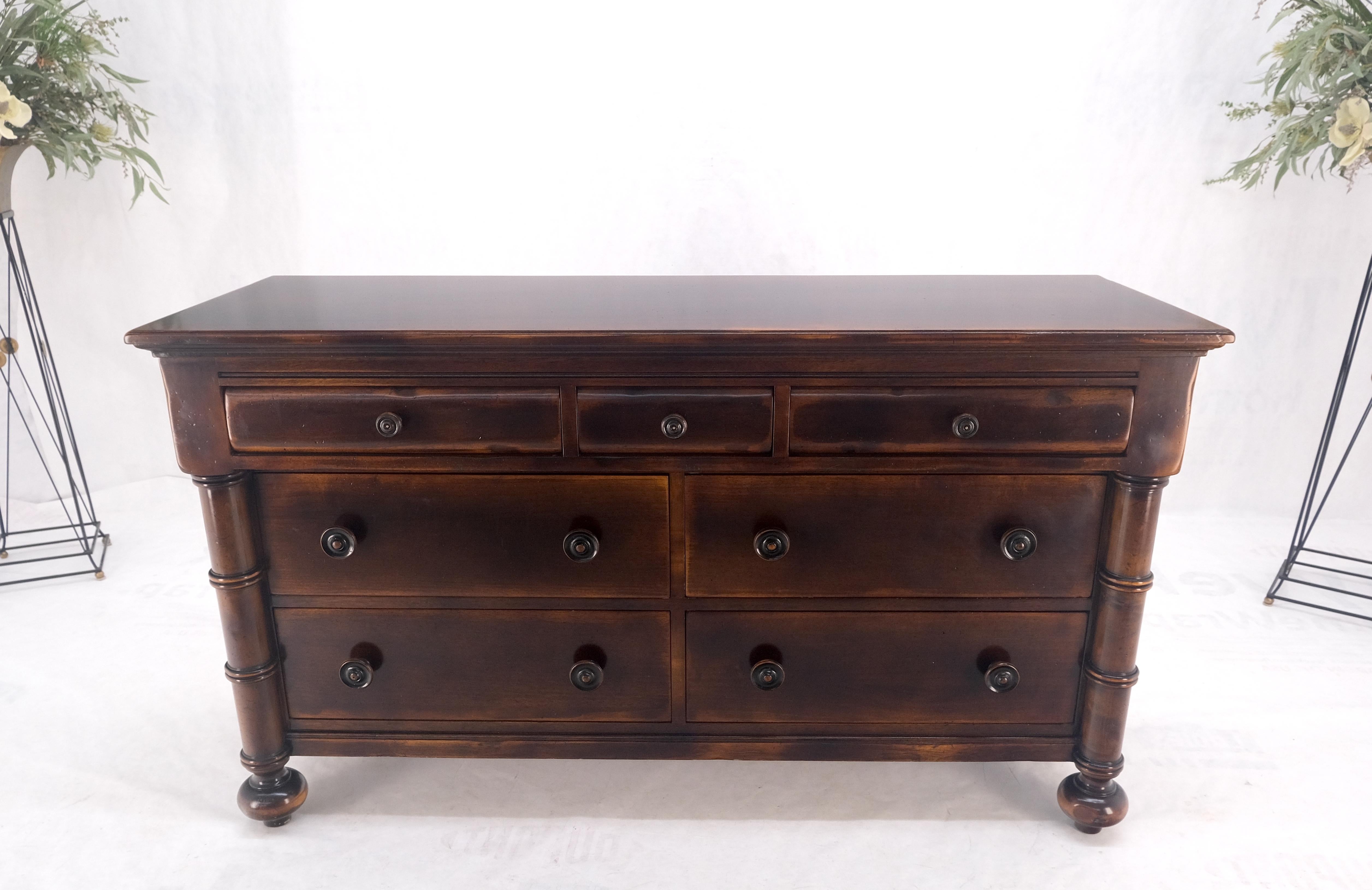 Lacquered Large 7 Drawer Faux Bamboo Legs Turned Knobs Italian Dresser Commode Chest MINT! For Sale