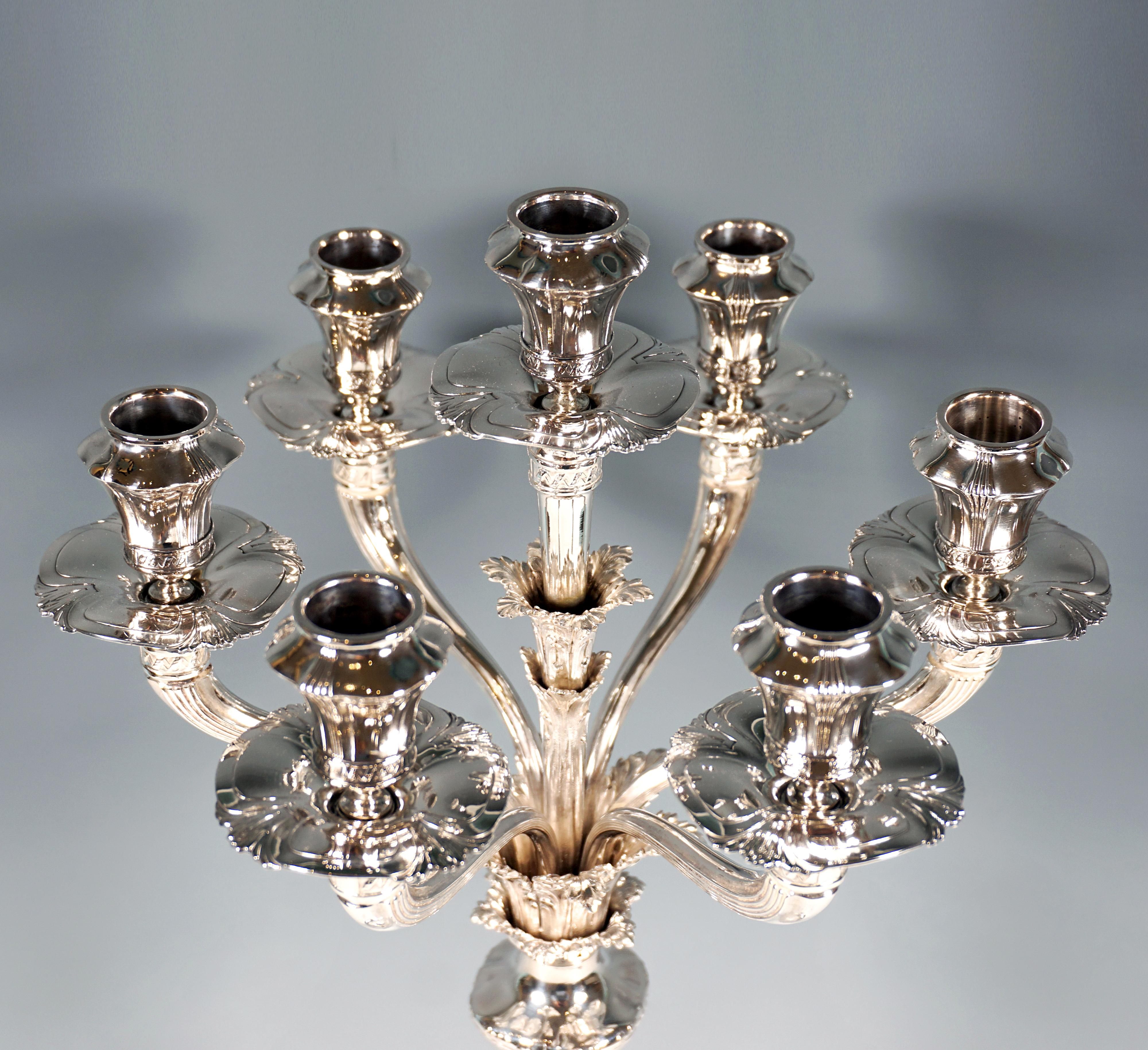 Art Nouveau Large 7-Flame Silver Candelabra With Acanthus Decor, J.C. Klinkosch Vienna, 1925 in vendita