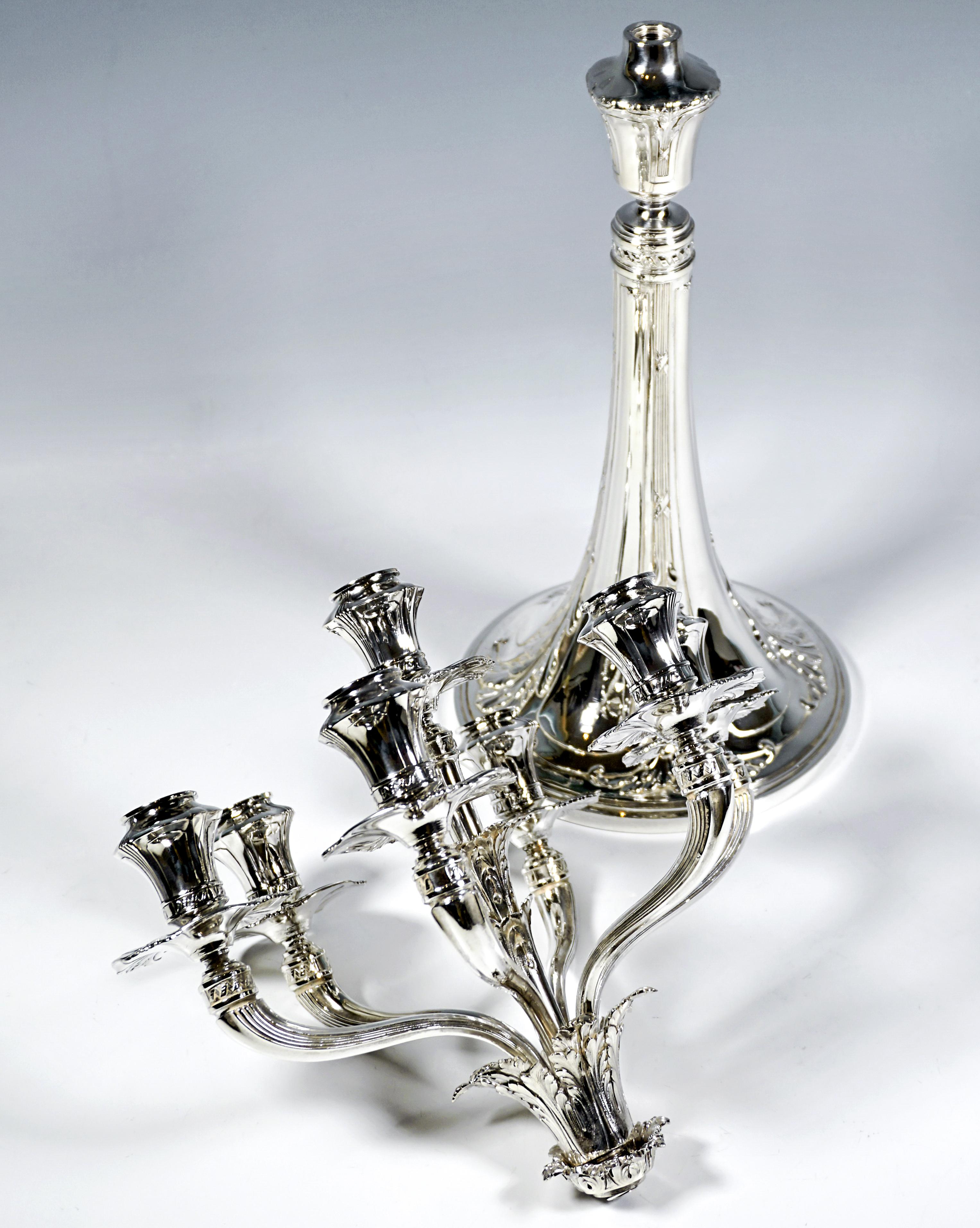 Fatto a mano Large 7-Flame Silver Candelabra With Acanthus Decor, J.C. Klinkosch Vienna, 1925 in vendita