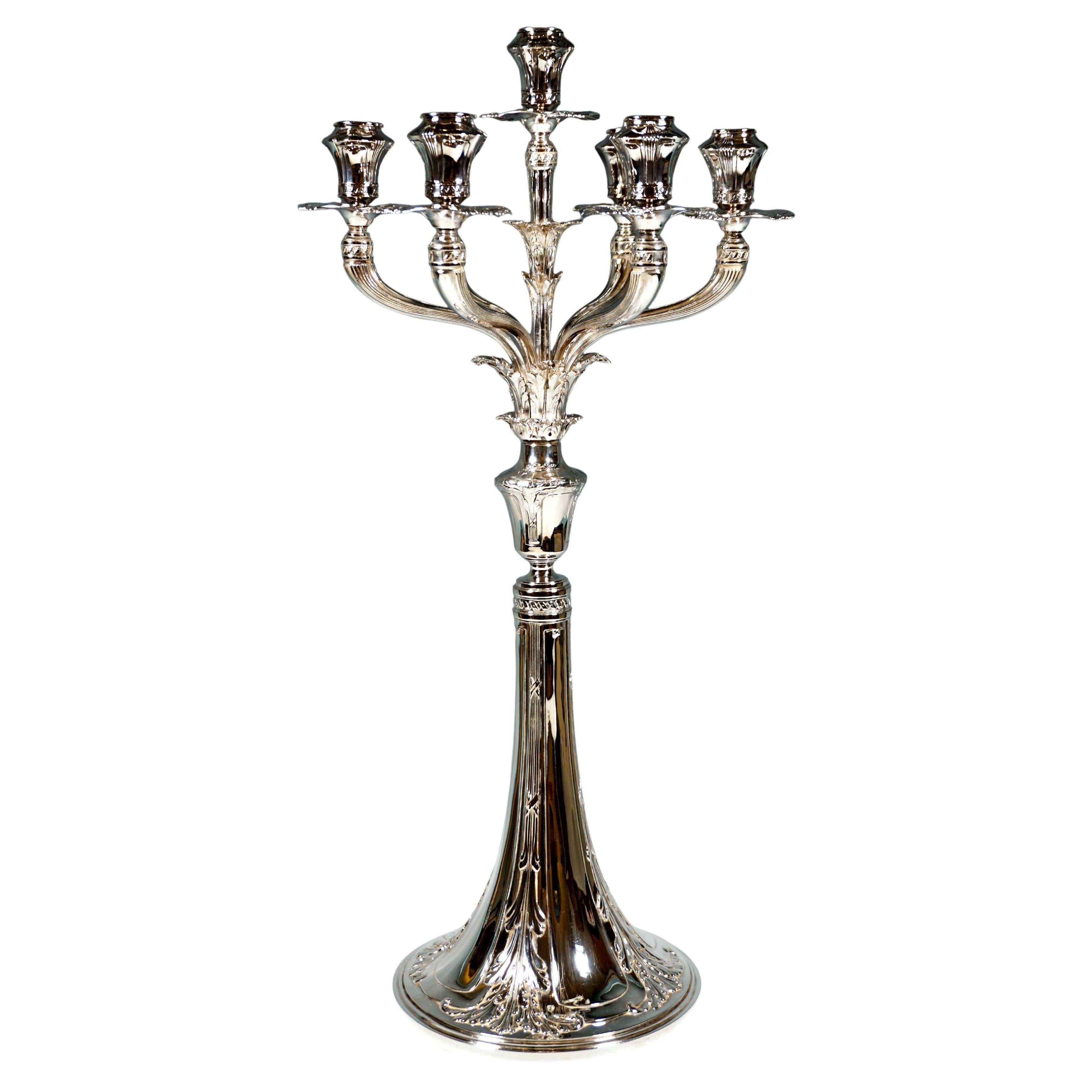Large 7-Flame Silver Candelabra With Acanthus Decor, J.C. Klinkosch Vienna, 1925 in vendita