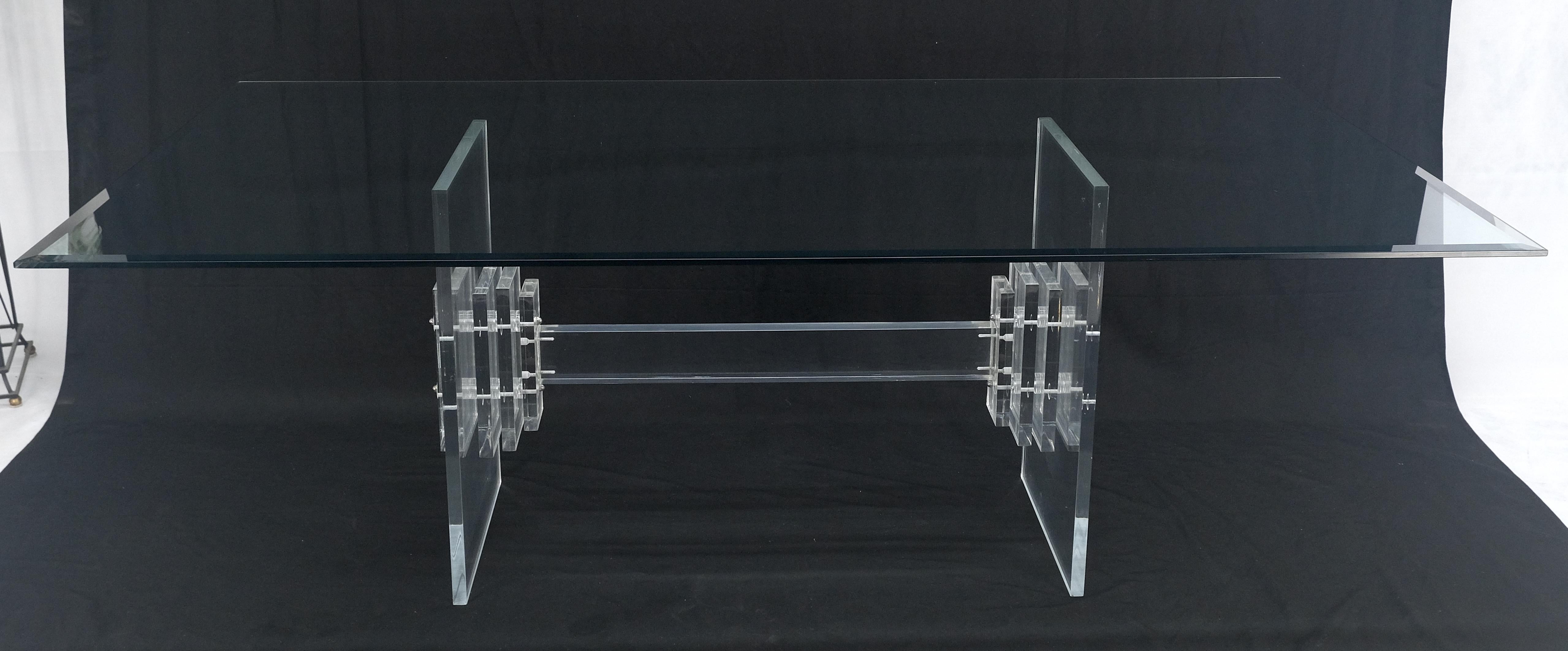 Mid-Century Modern Table de conférence et de salle à manger de 7' de long avec plateau en verre 3/4