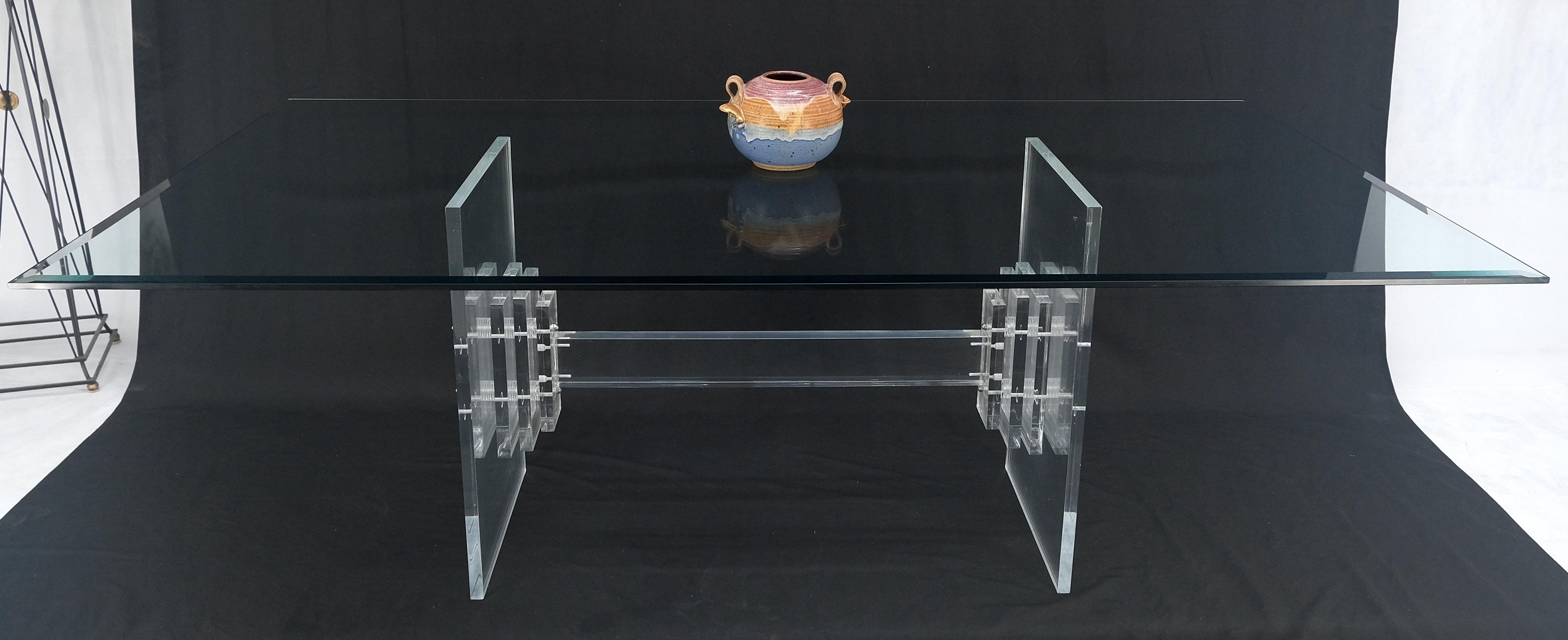 20ième siècle Table de conférence et de salle à manger de 7' de long avec plateau en verre 3/4