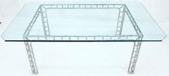 Vintage Large 7' Long 3/4" Thick Glass Top Cast Aluminum Faux Bamboo Base Dining Table