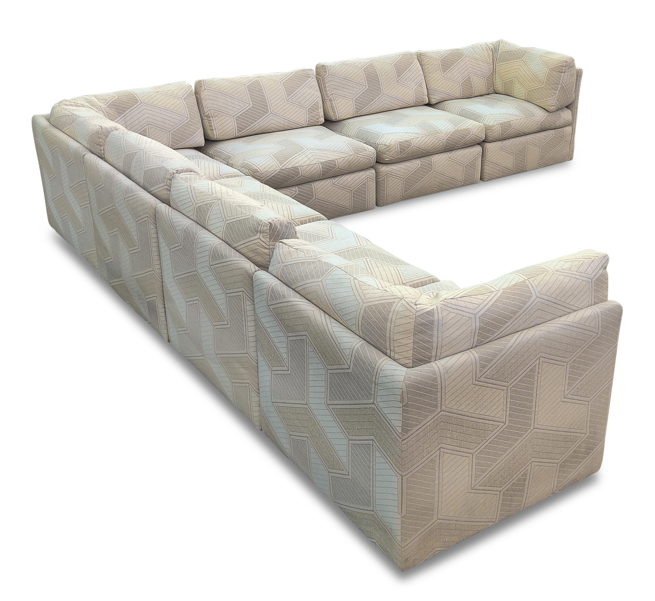 Mid-Century Modern Large 7 pcs Milo Baughman Thayer Coggin Sectional Sofa Geometric Pattern Fabric