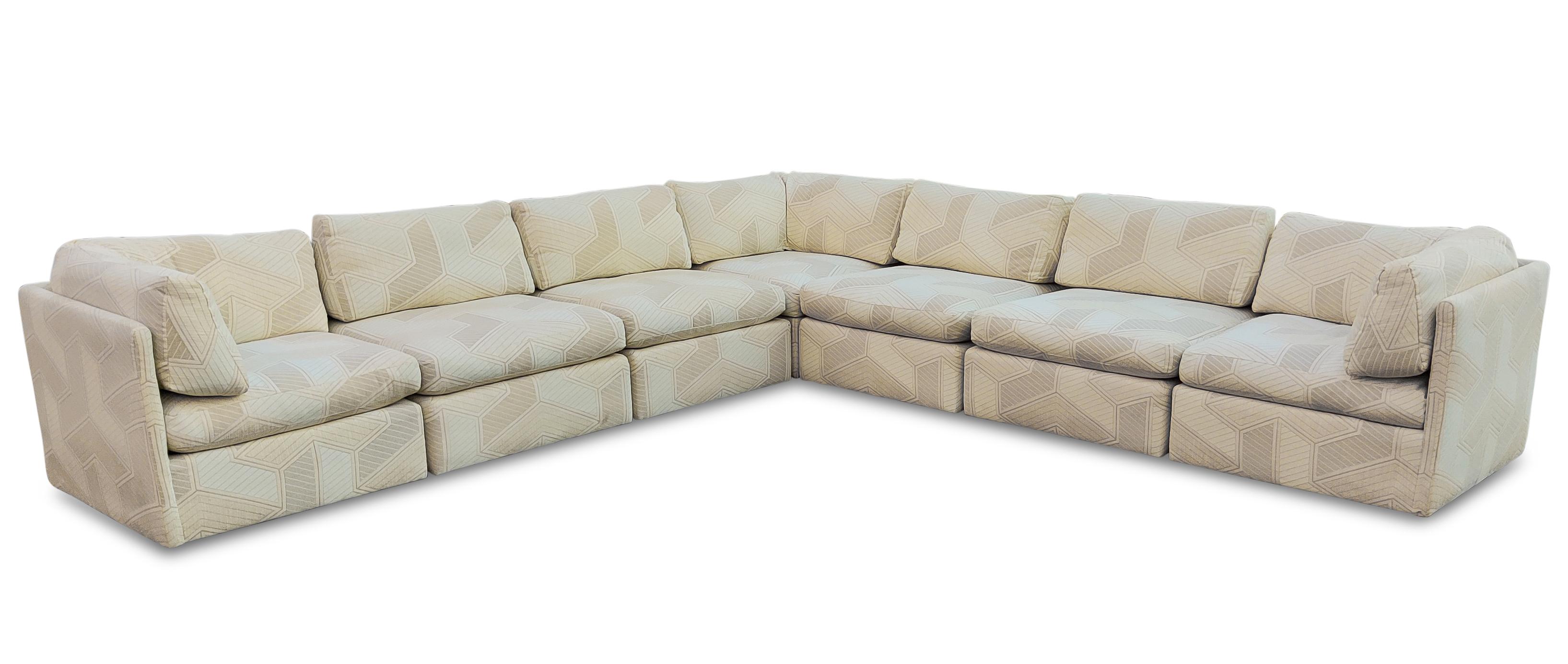 American Large 7 pcs Milo Baughman Thayer Coggin Sectional Sofa Geometric Pattern Fabric