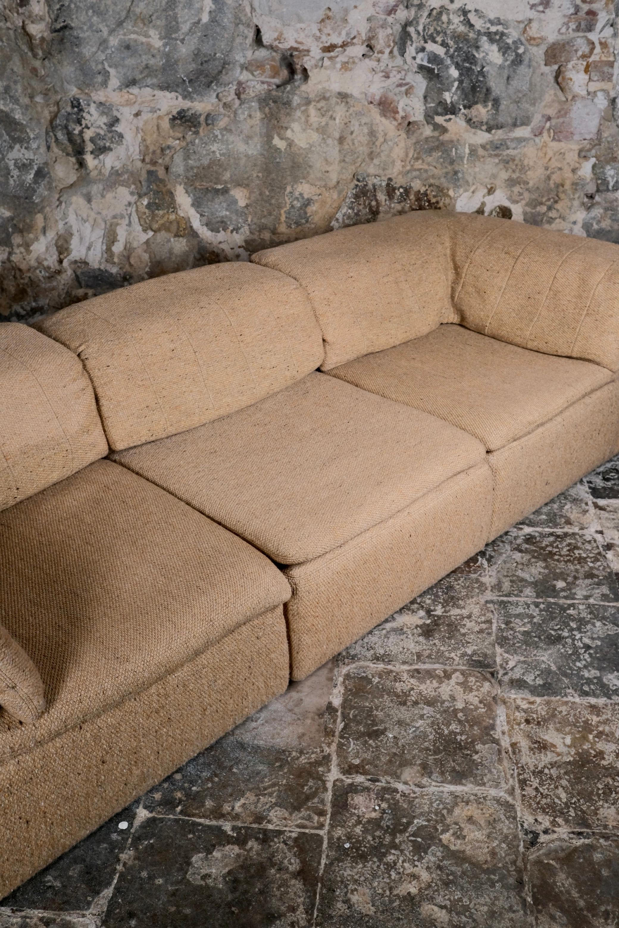 Wool Large 7 pieces sectional sofa by Roche Bobois, France, 1980s