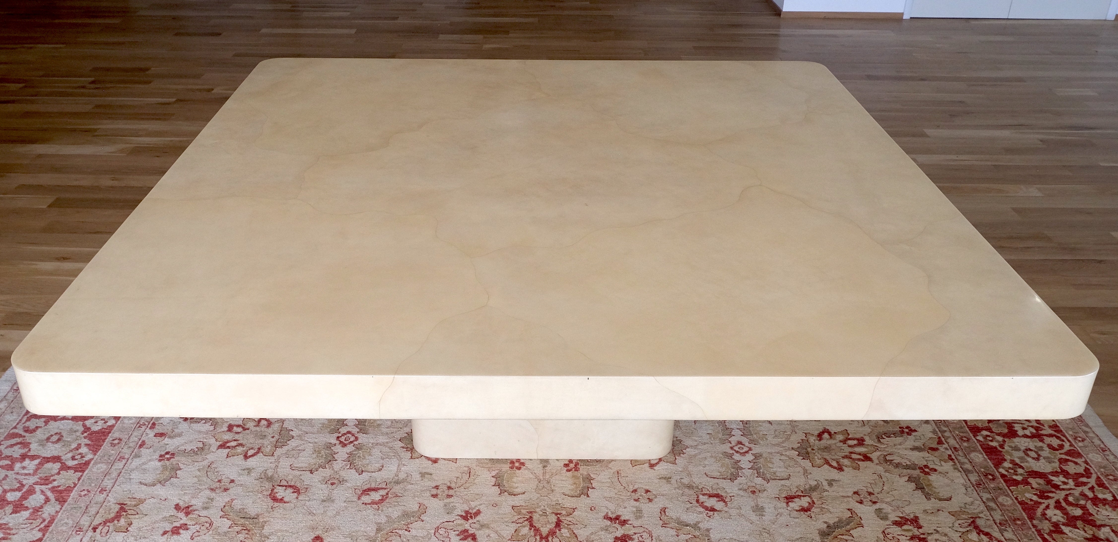 Mid-Century Modern Large 7' Square Lacquered Goatskin Parchment Dining Conference Table MINT!