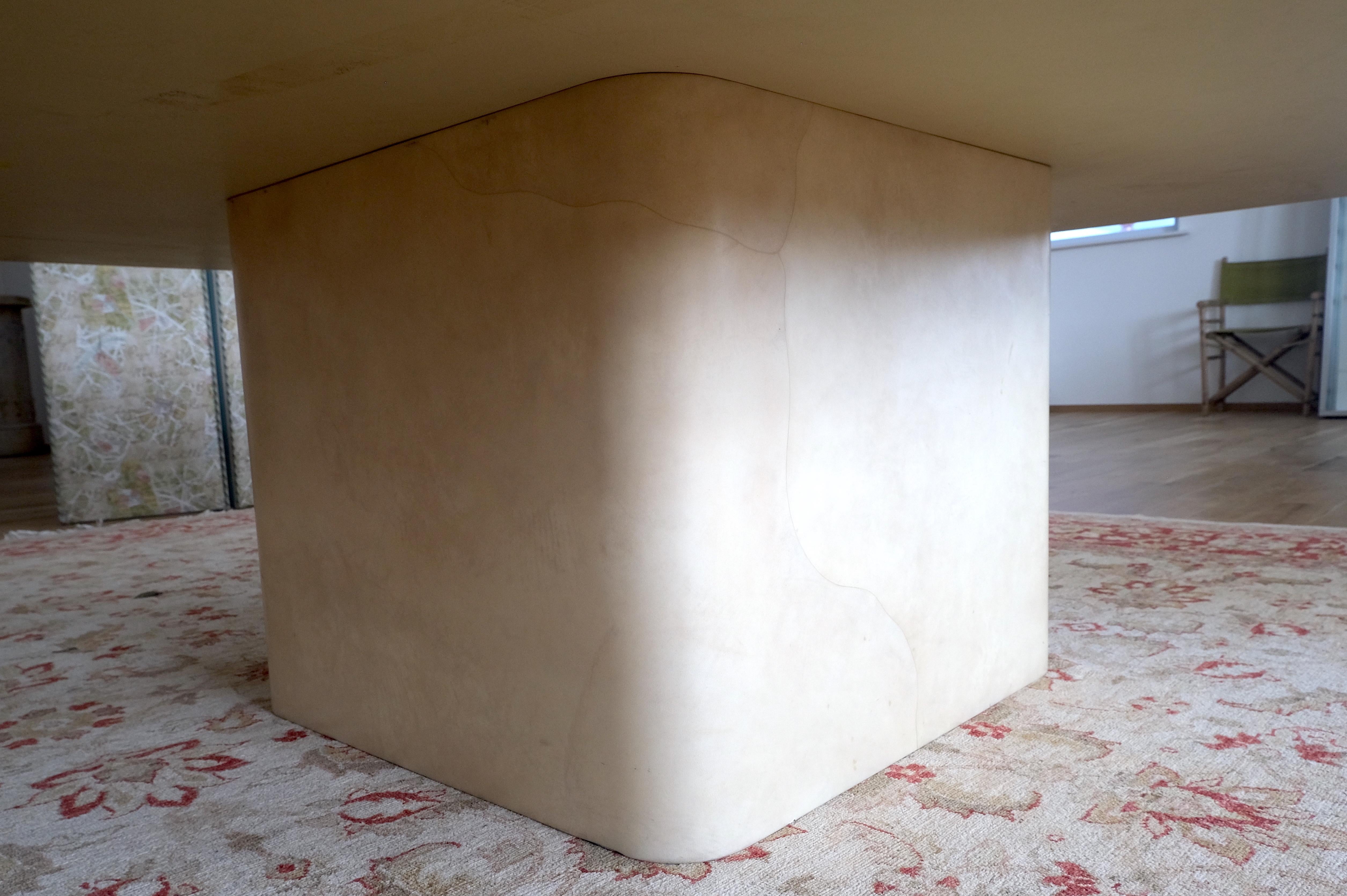 American Large 7' Square Lacquered Goatskin Parchment Dining Conference Table MINT!
