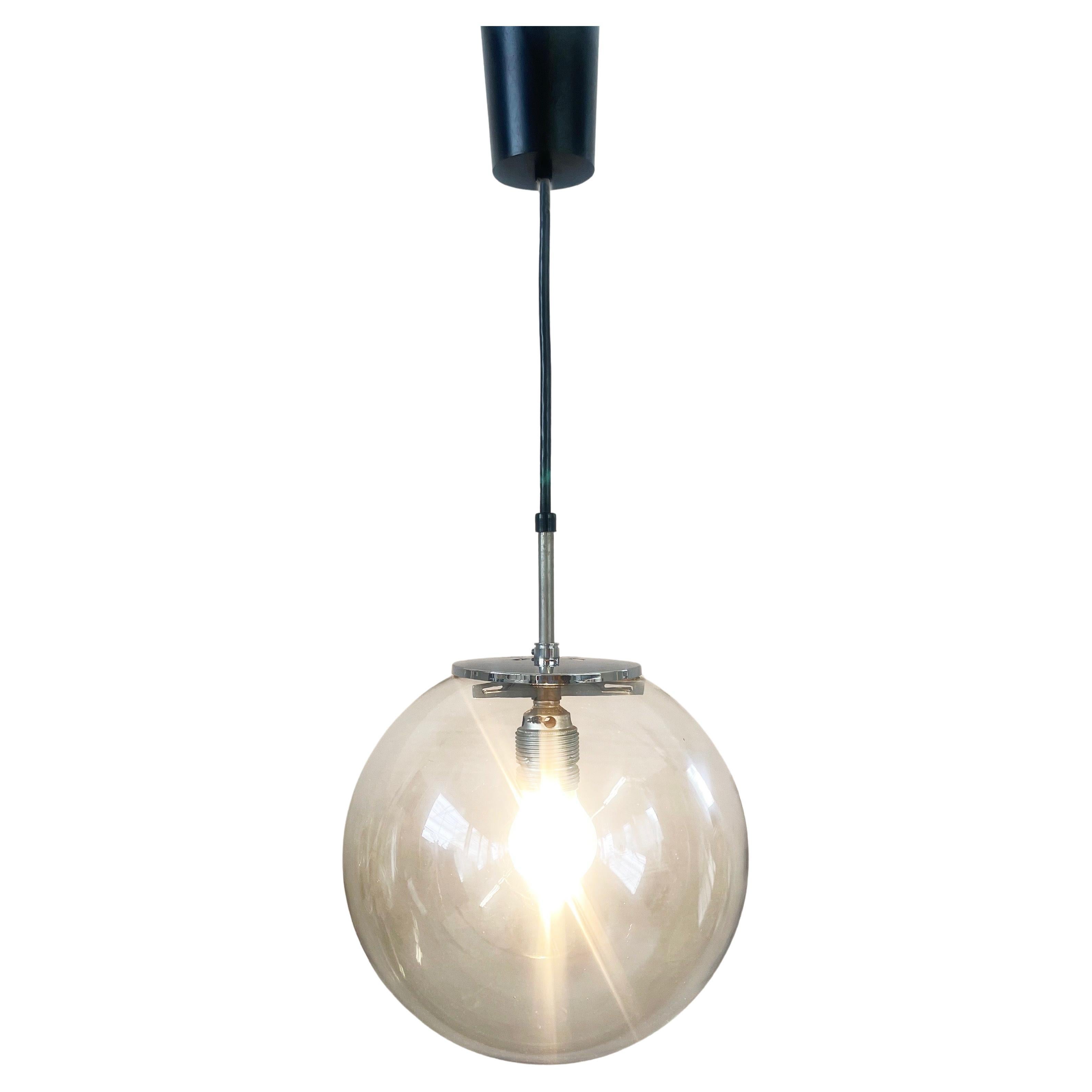Large 70s Spherical Ball Lamp by Limburger Glashuette "Globe", Minimalist German in vendita