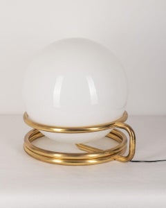 Large 70's Vintage Table Lamp in Brass and Glass Italian Design