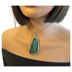 Large 72.85 ct Boulder Opal and Diamond Pendant Necklace in Platinum