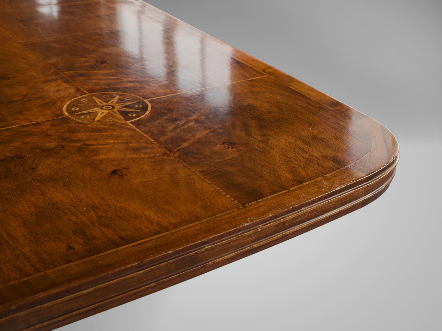 Conference Table in Walnut with Inlay In Good Condition In Waalwijk, NL