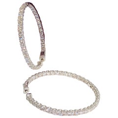 Large 7.8 Carat Diamond Inside Outside Round Hoop Earrings in White Gold