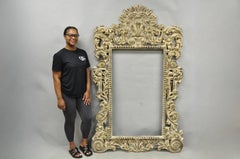 Large 78" Italian Baroque Rococo White Distress Painted Mirror Art Picture Frame