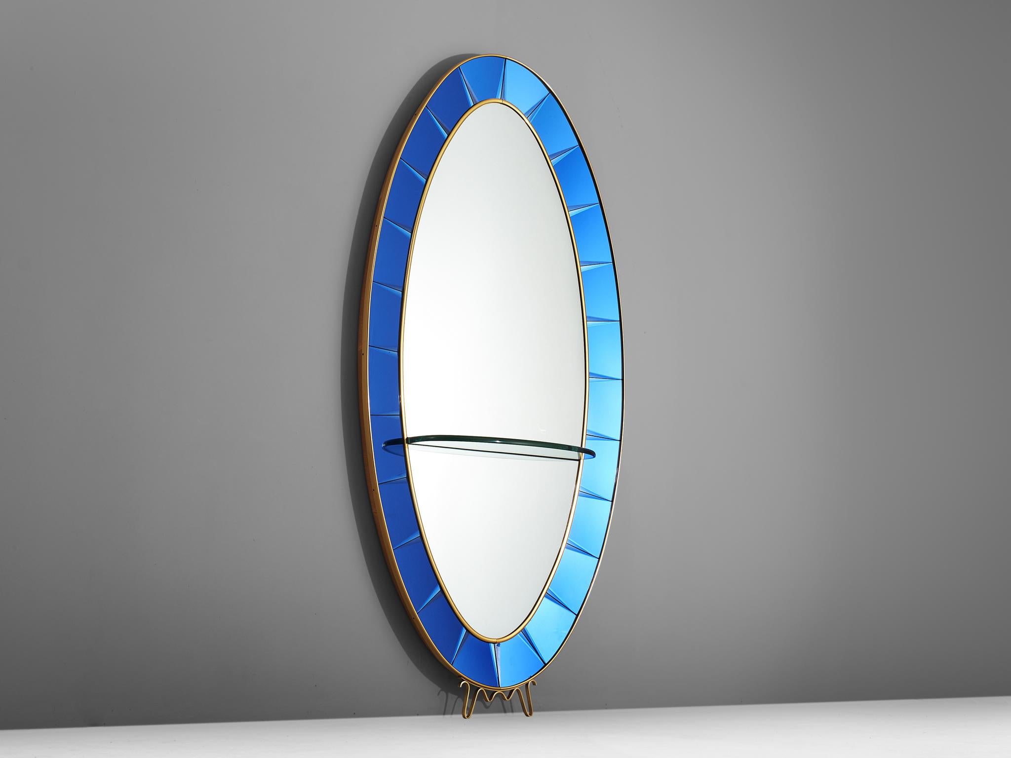 Mid-Century Modern Large High Blue Mirror by Cristal Arte