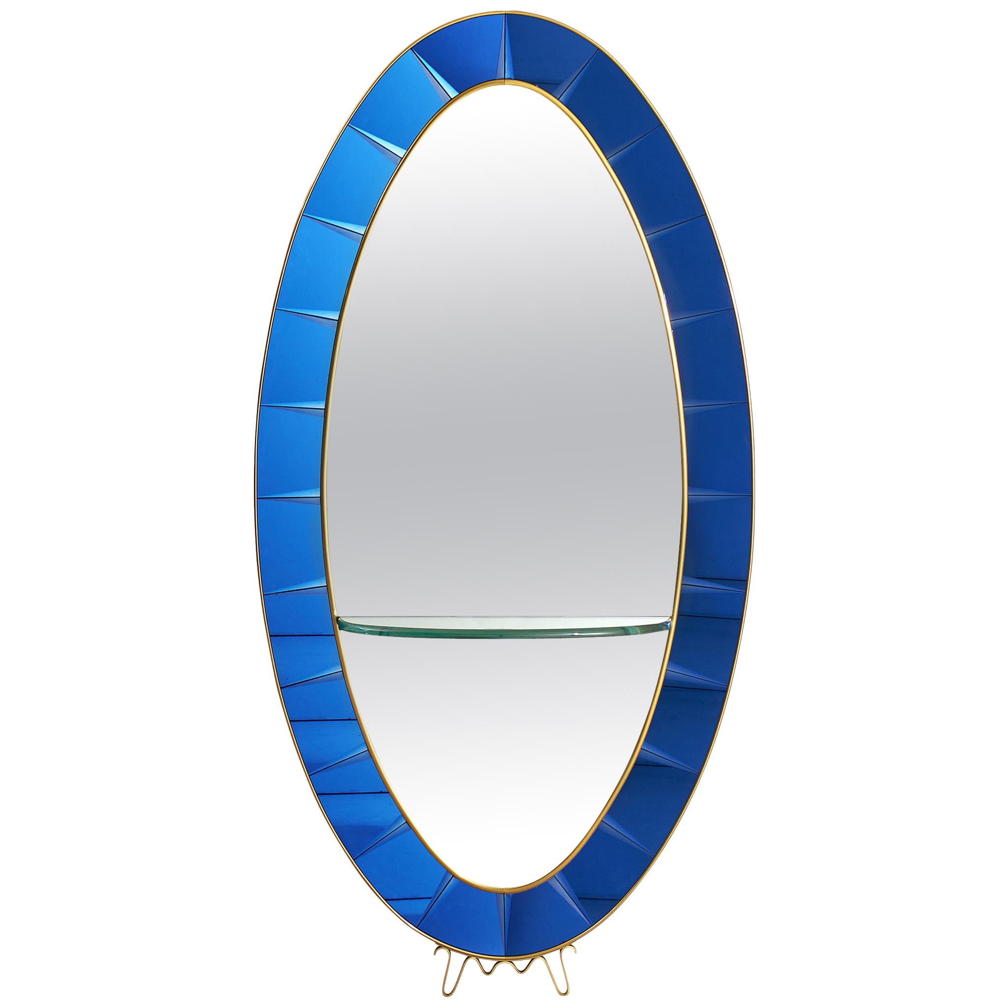 Large High Blue Mirror by Cristal Arte