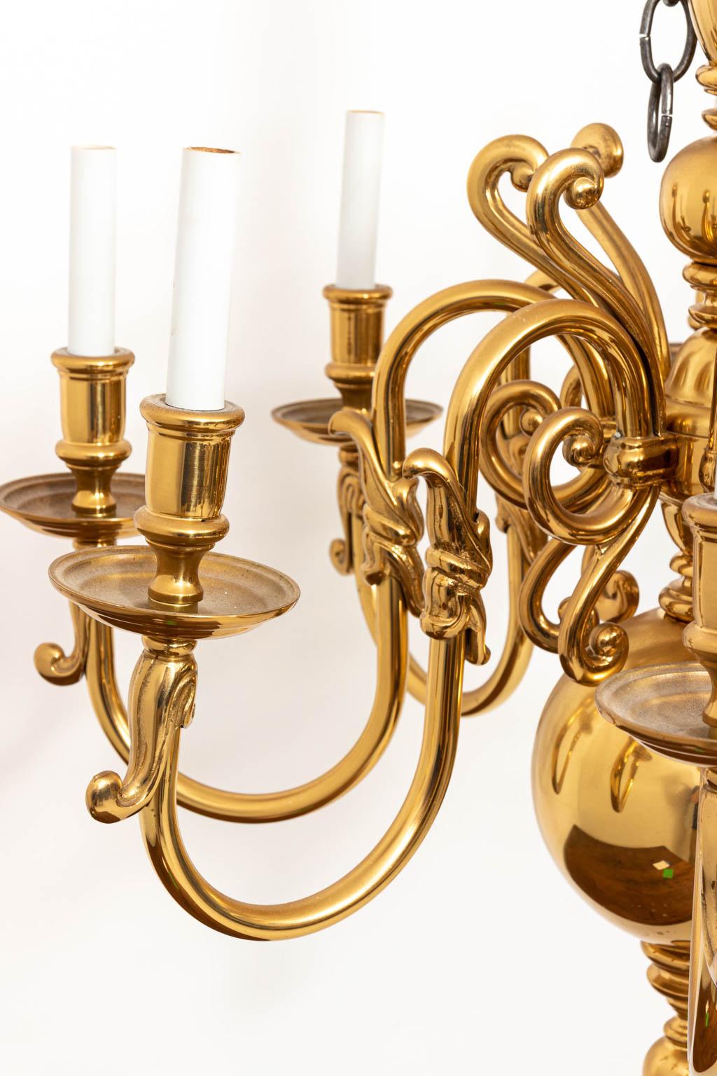 Hollywood Regency Large 8-Arm Brass Chandelier