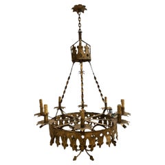 Large 8 Arm Gilded Iron Chandelier