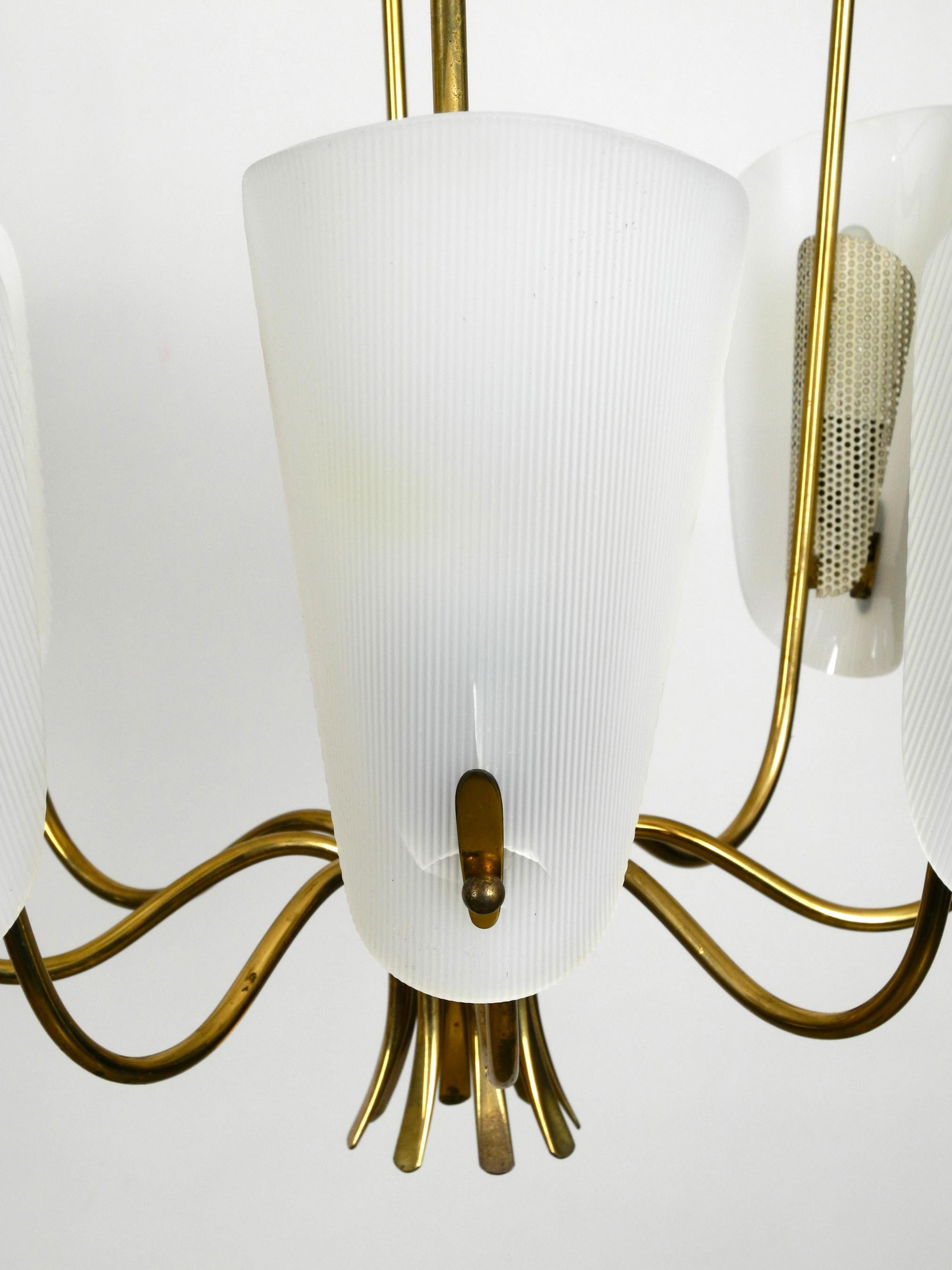 Large 8-Arm Mid-Century Modern Brass Chandelier with Large Plexiglass Shades For Sale 5