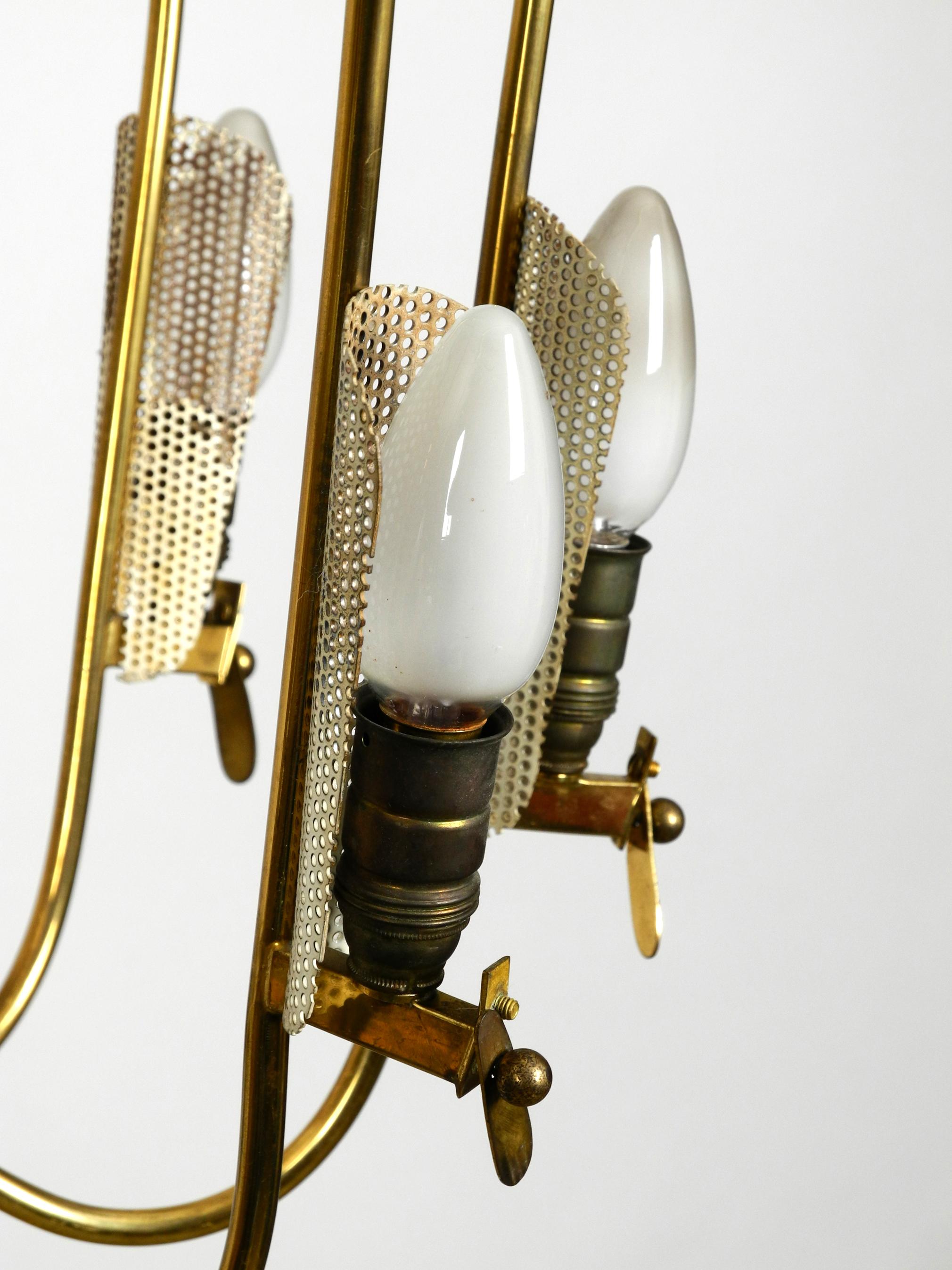 Large 8-Arm Mid-Century Modern Brass Chandelier with Large Plexiglass Shades For Sale 8