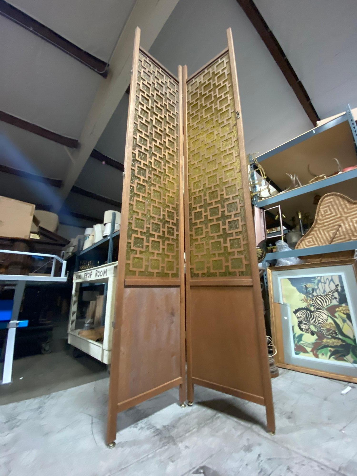Large 8' foot tall Mid-century folding screen made of 4 panels each 97