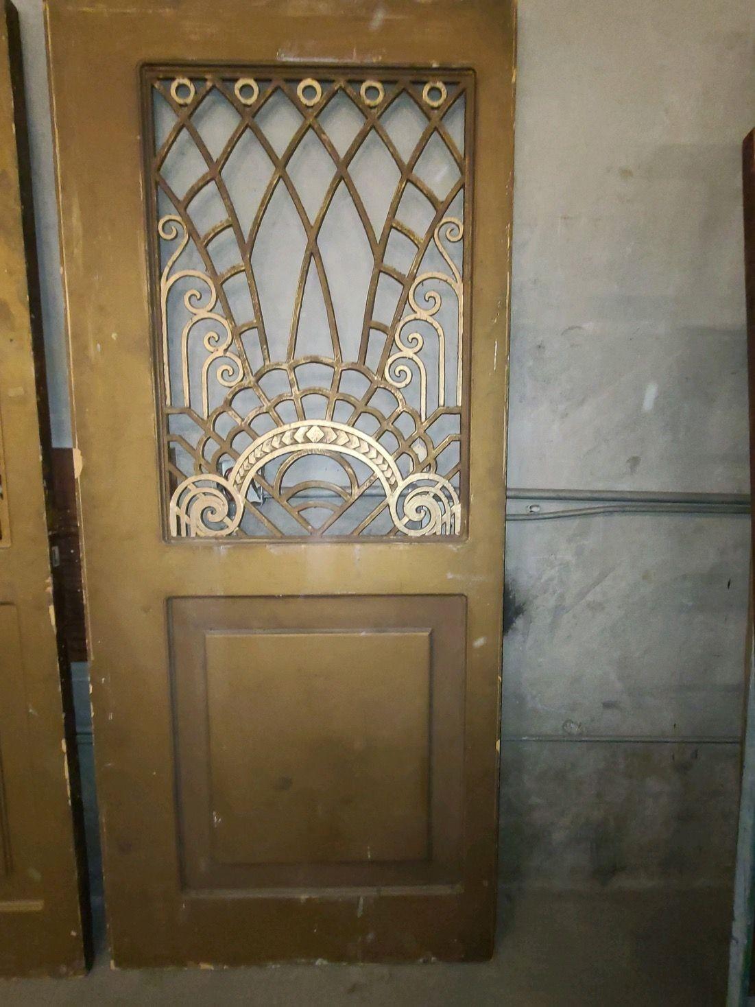 American Large 8' Grand Hollywood Gold Painted Art Deco Double Doors For Sale