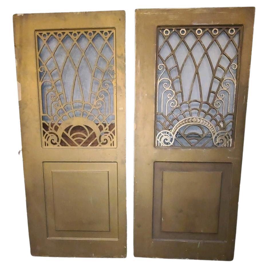Large 8' Grand Hollywood Gold Painted Art Deco Double Doors For Sale