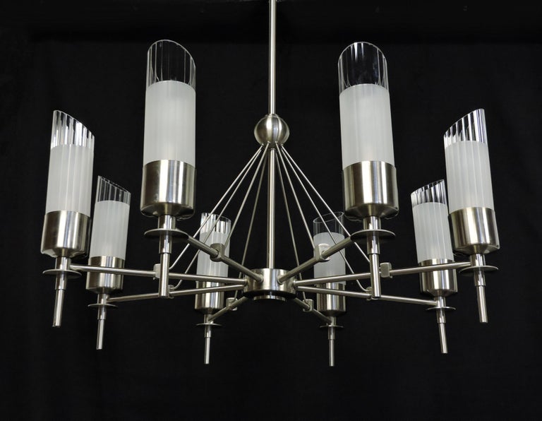 Frosted Large 8 Light Post Modern Luminaire Chandelier For Sale