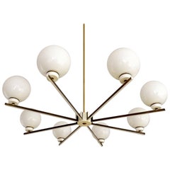 Large 8 Lights Sputnik Glass Brass Chandelier, Stilnovo Style Large 8 Lights Sputnik Glass Brass Chandelier, Stilnovo Style