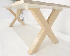 Grande table de salle à manger 8' Long Lime White Washed Solid Chestnut Massive X Bases MINT