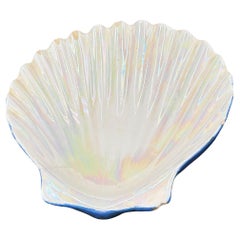 Large 8" Mid-century Rainbow Iridescent Ceramic Clam Shell Tropical Ashtray