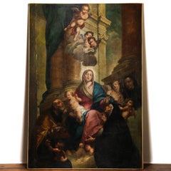 Large Original Oil on Canvas Painting of Madonna and Child, circa 1700s