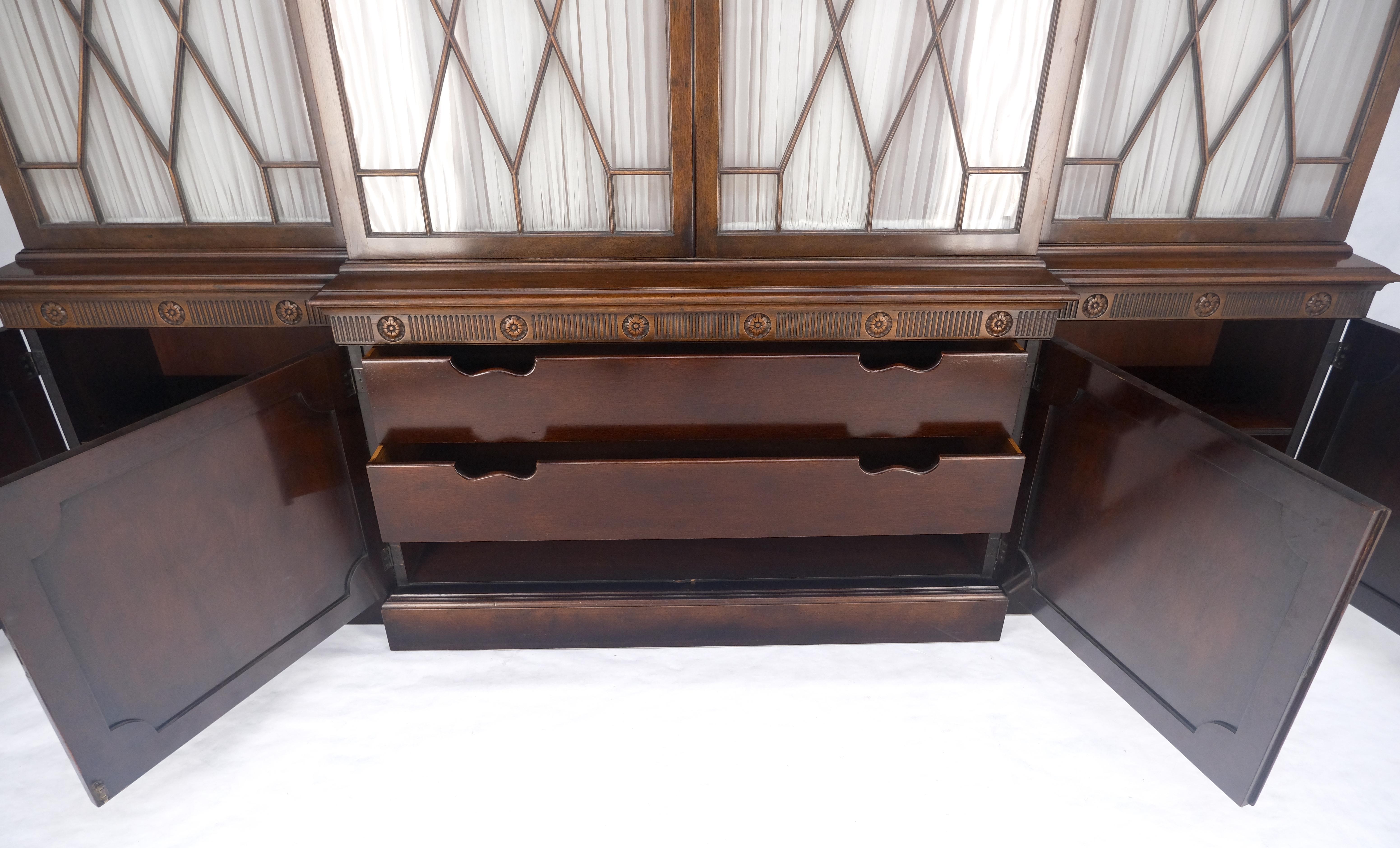 Large 8' Wide Mahogany Two Part individual Glass Panels Breakfront MINT For Sale 4