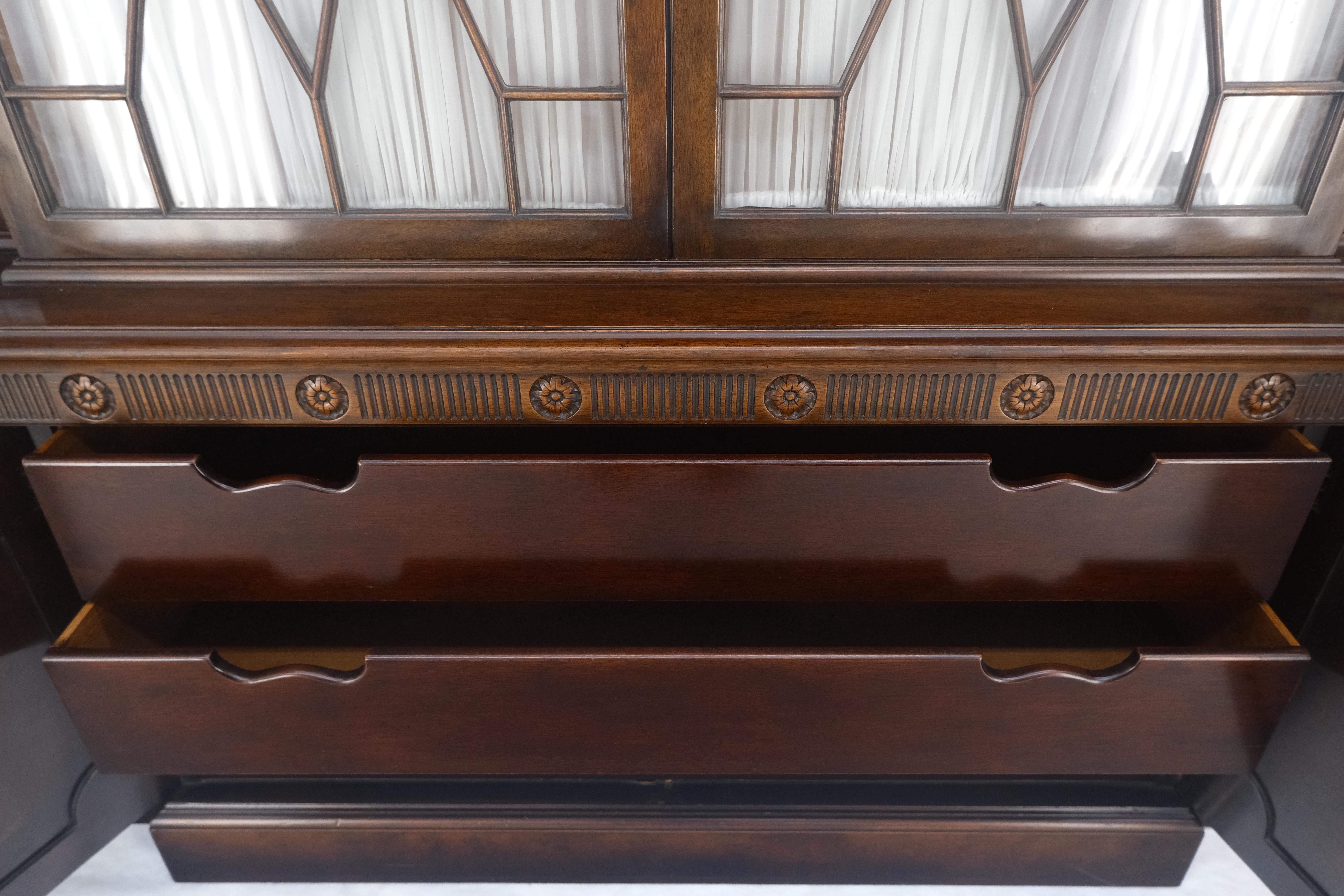 Large 8' Wide Mahogany Two Part individual Glass Panels Breakfront MINT For Sale 5