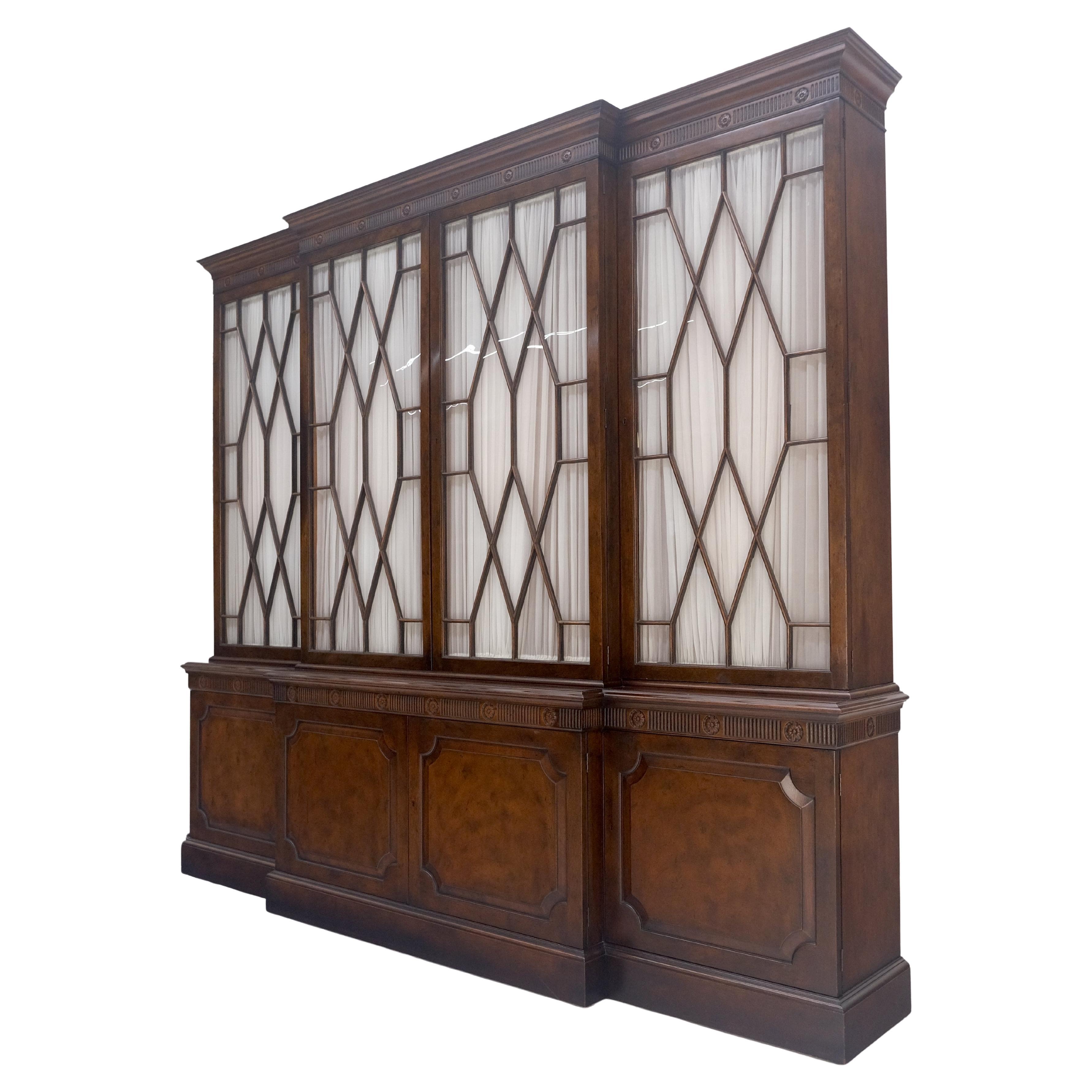 Federal Large 8' Wide Mahogany Two Part individual Glass Panels Breakfront MINT For Sale