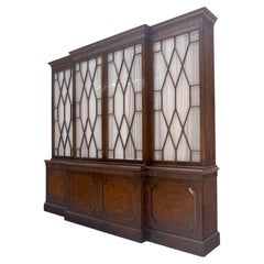 Large 8' Wide Mahogany Two Part individual Glass Panels Breakfront MINT