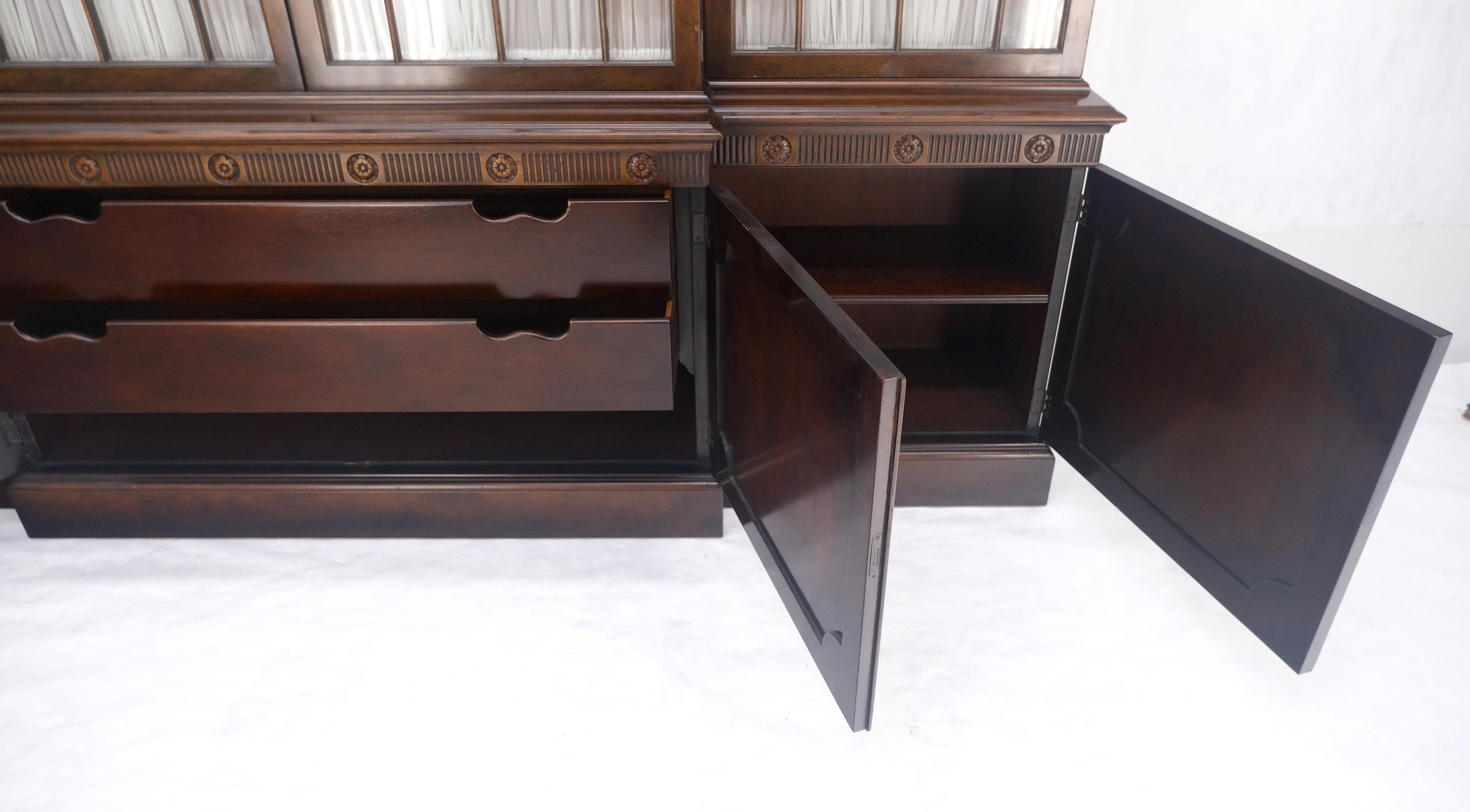 American Large 8' Wide Mahogany Two Part individual Glass Panels Breakfront MINT For Sale