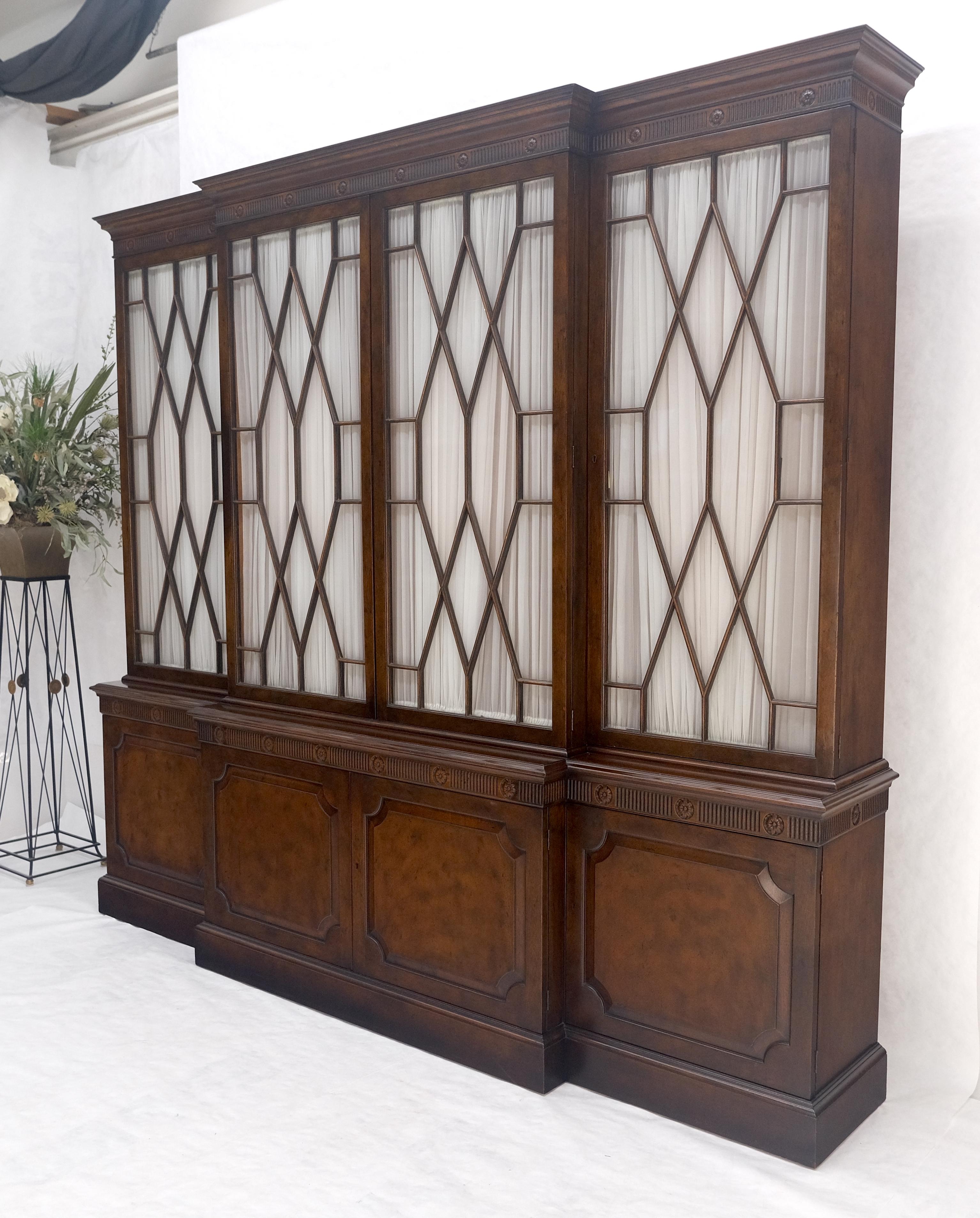 Large 8' Wide Mahogany Two Part individual Glass Panels Breakfront MINT In Good Condition For Sale In Rockaway, NJ