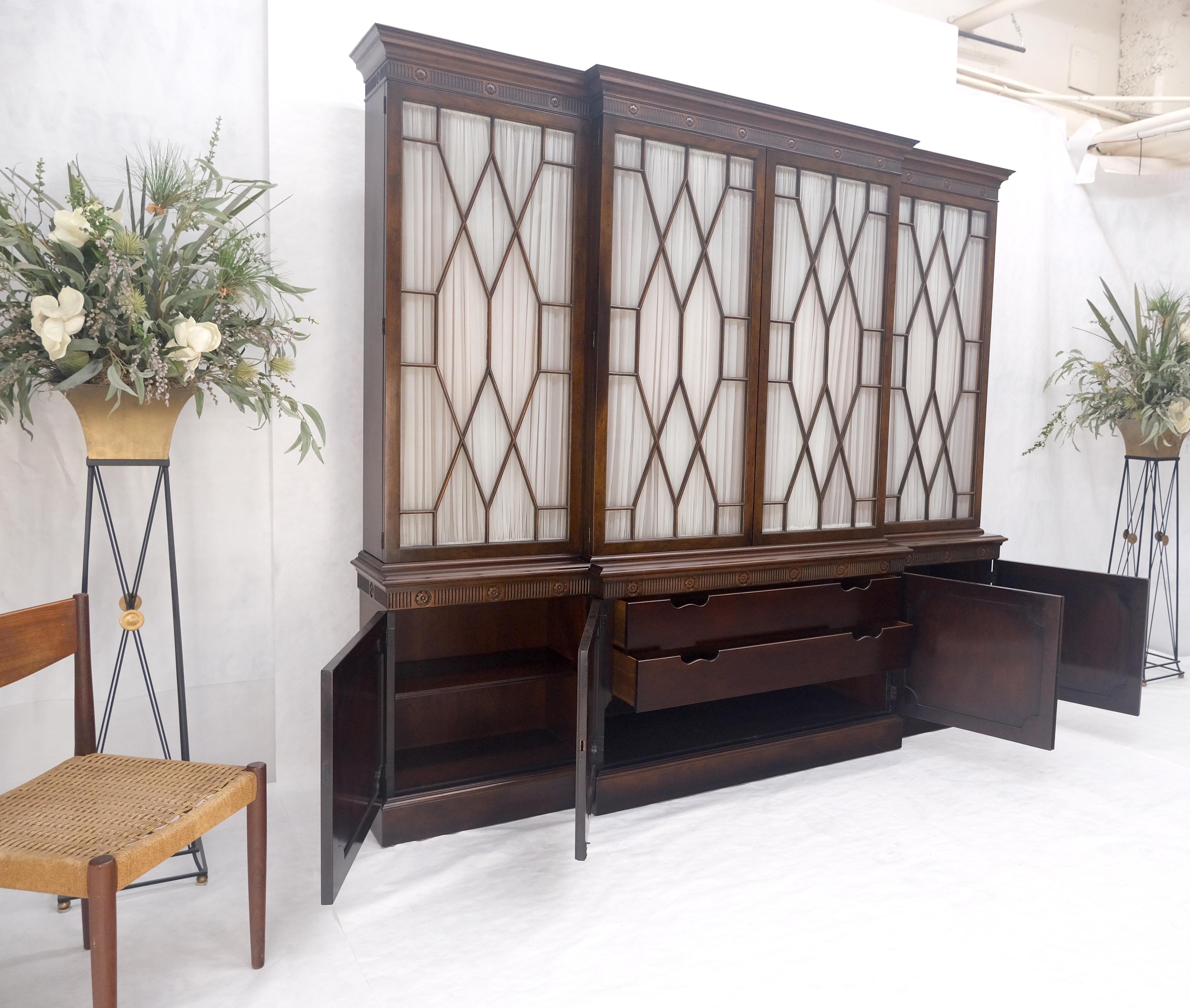 Large 8' Wide Mahogany Two Part individual Glass Panels Breakfront MINT For Sale 2