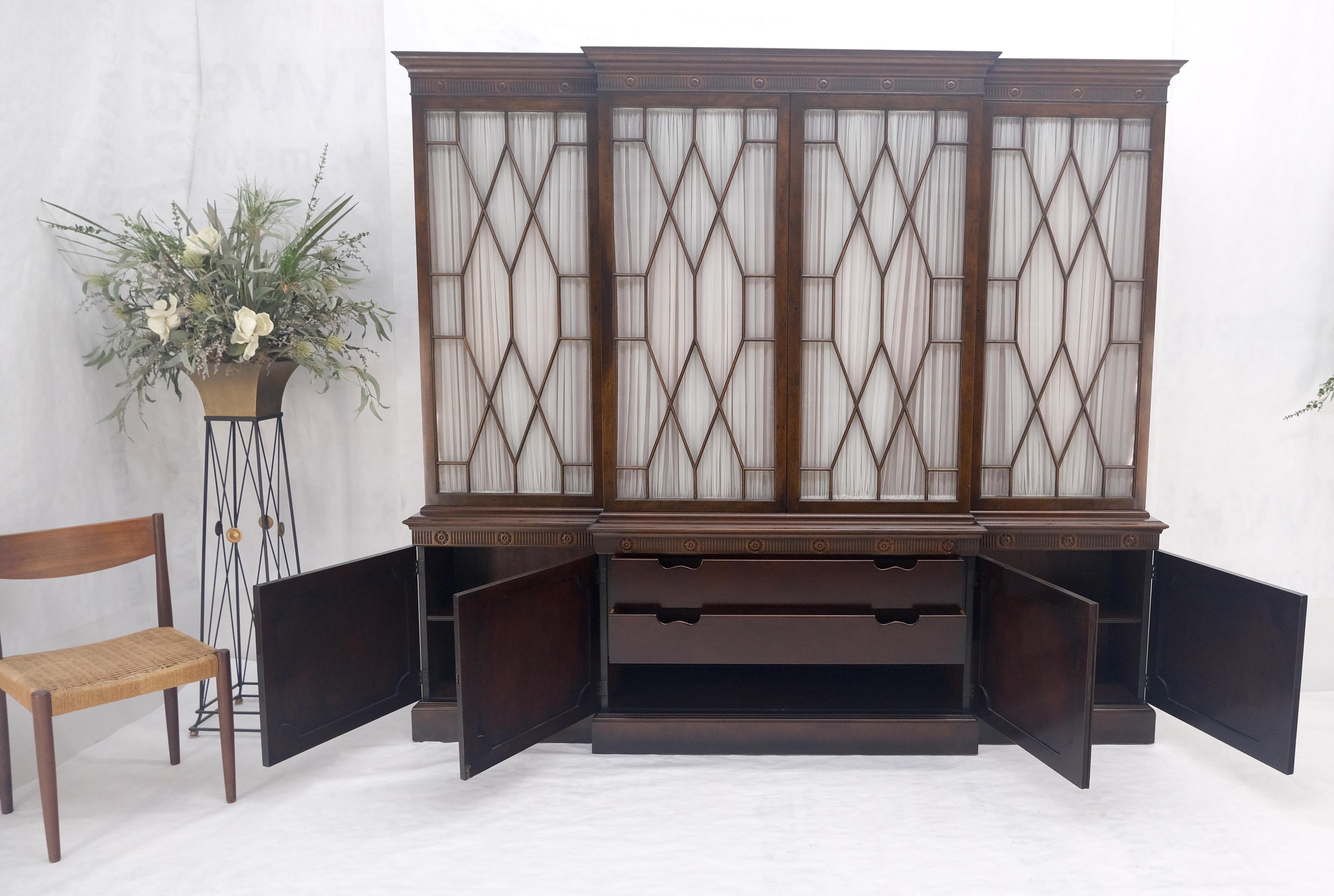 Large 8' Wide Mahogany Two Part individual Glass Panels Breakfront MINT For Sale 3
