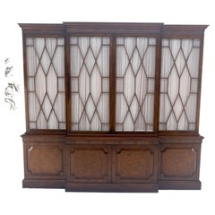 Large 8' Wide Mahogany Two Part individual Glass Panels Breakfront MINT