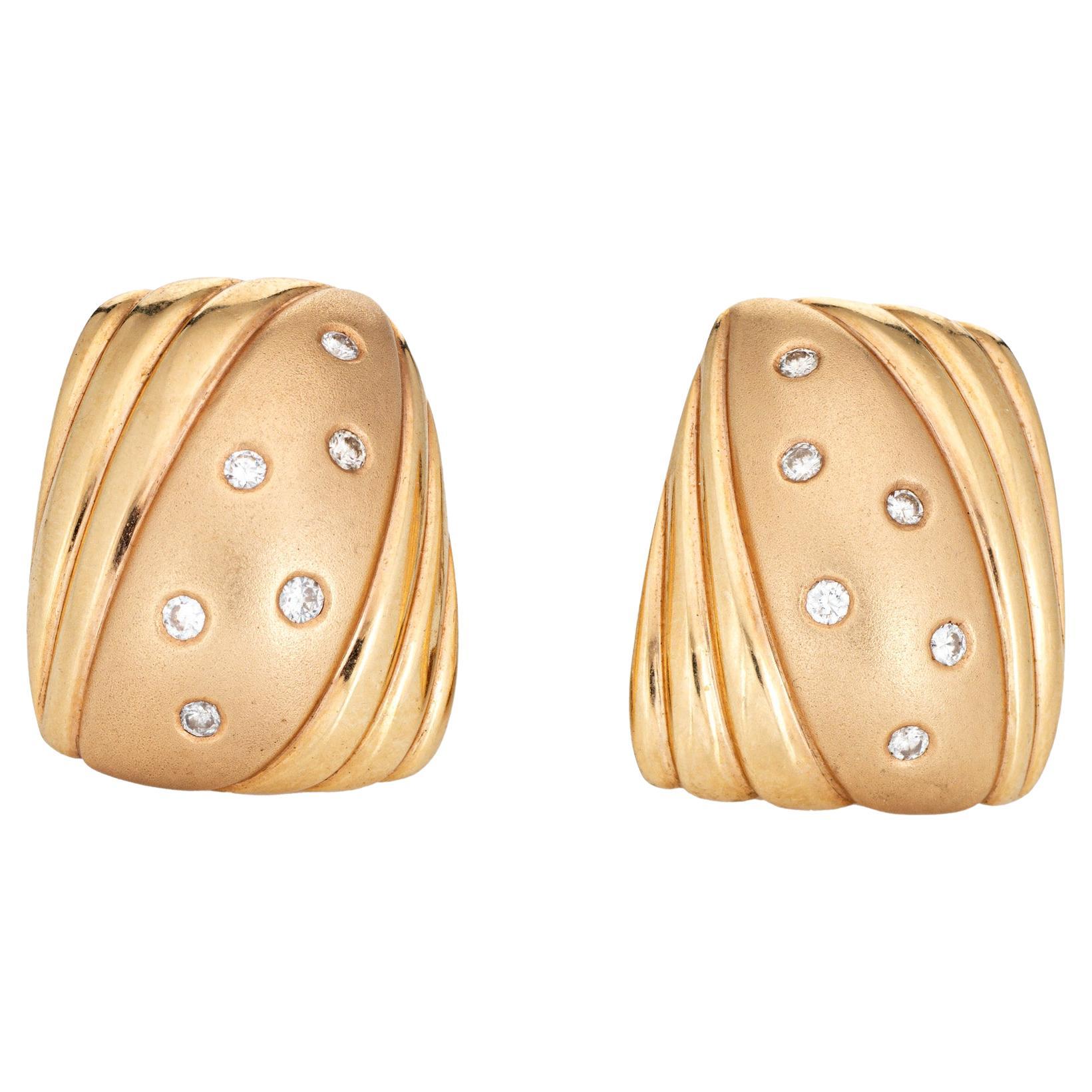 Large 80s Diamond Earrings Vintage 14k Yellow Gold Fine Statement Jewelry 
