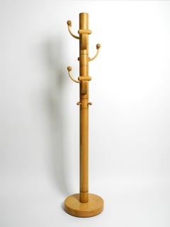 Large 80's postmodern standing coat rack made of solid oak wood from Italy