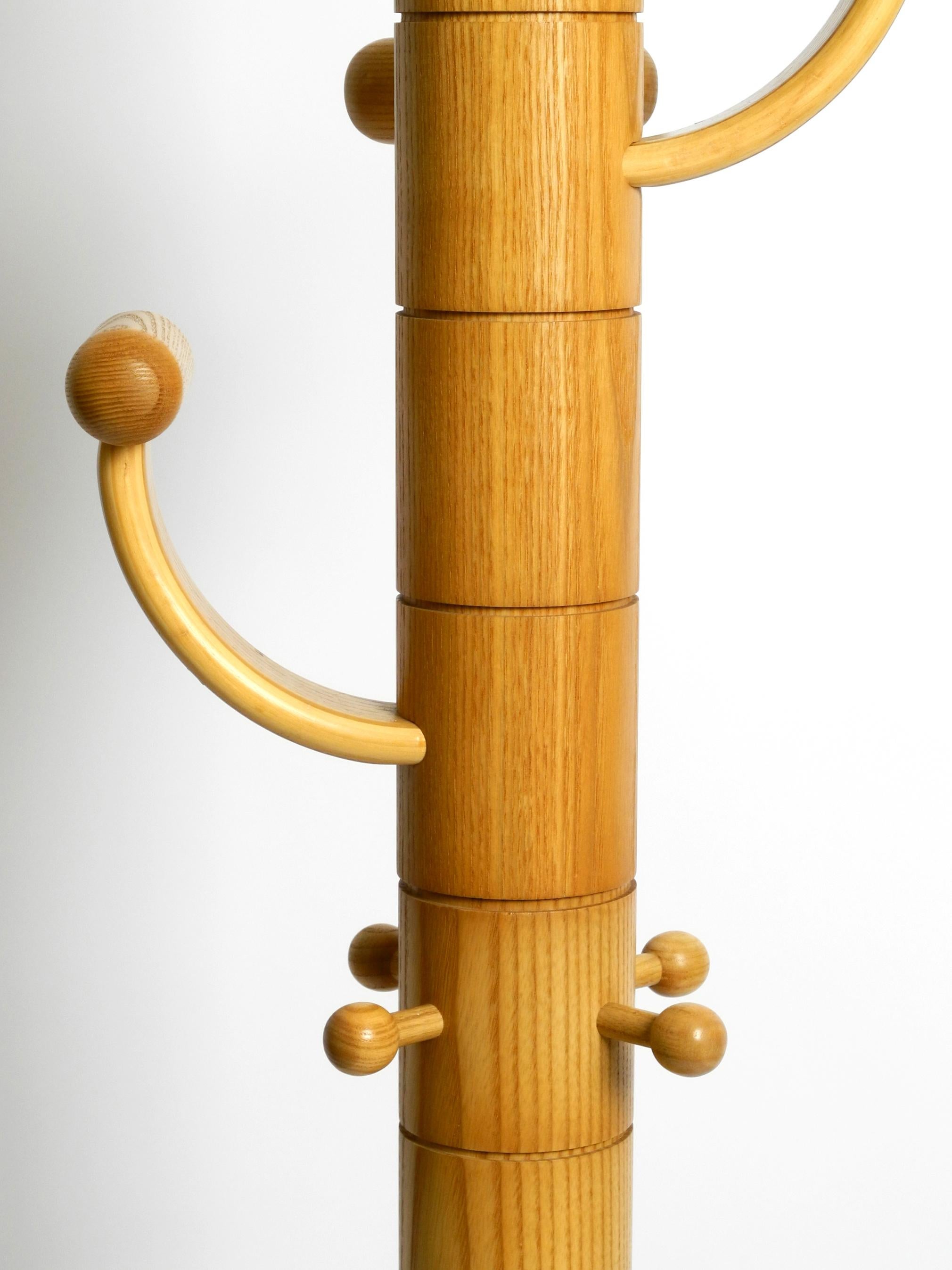 Italian Large 80's postmodern standing coat rack made of solid oak wood from Italy For Sale