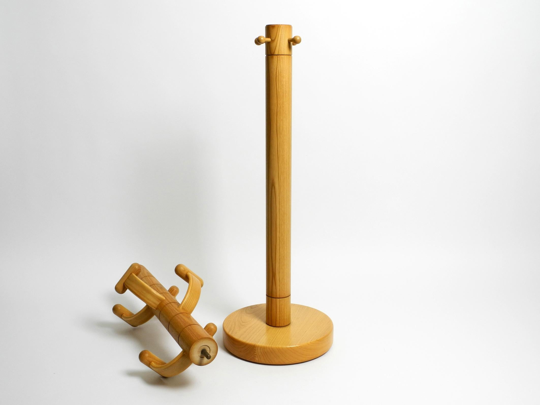 Oak Large 80's postmodern standing coat rack made of solid oak wood from Italy For Sale