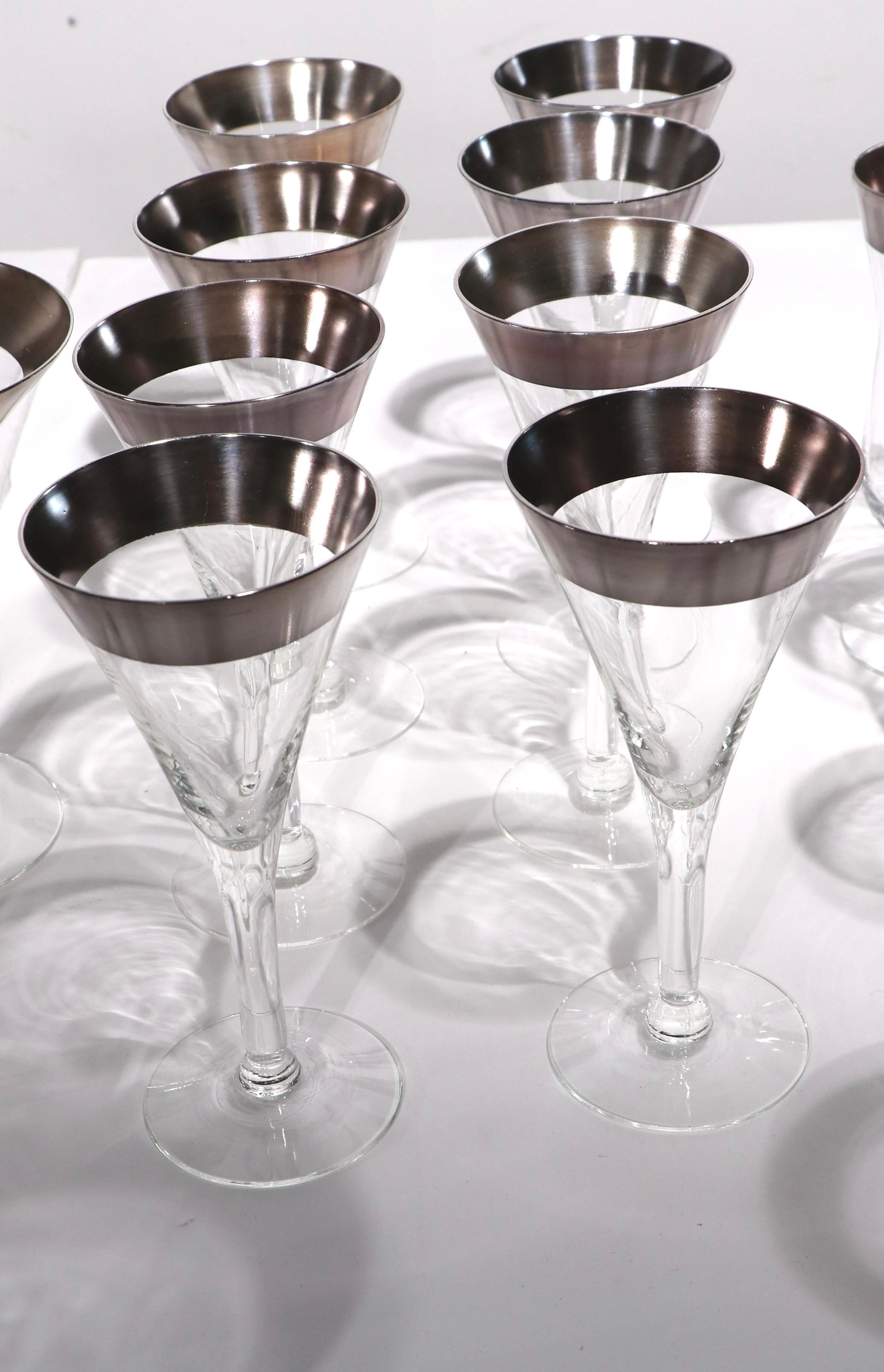 Large 82 Pc. Set of Silver Band Stemware Att. to Dorothy Thorpe For Sale 5